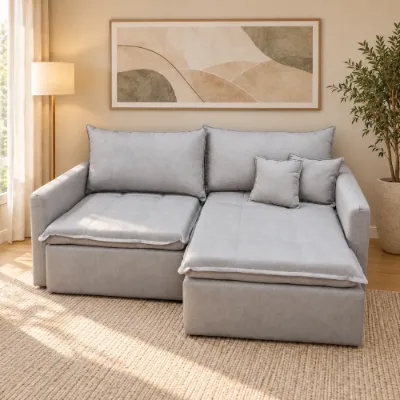 Sofá Xangai cinza retrátil em sala de estar – Esquenta Black Casa Mais Design